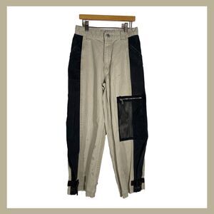 Vintage Y2K Lee Pipes BMX Pants 25x23 Tan Black Patch Logo Mesh Unisex Teen READ